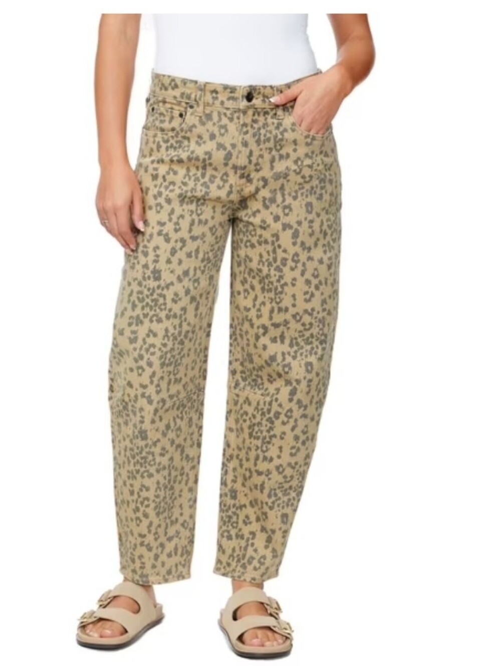 NWT Buffalo Jeans Leopard Print High Rise Barrel Leg Denim Pants Women's Size 8